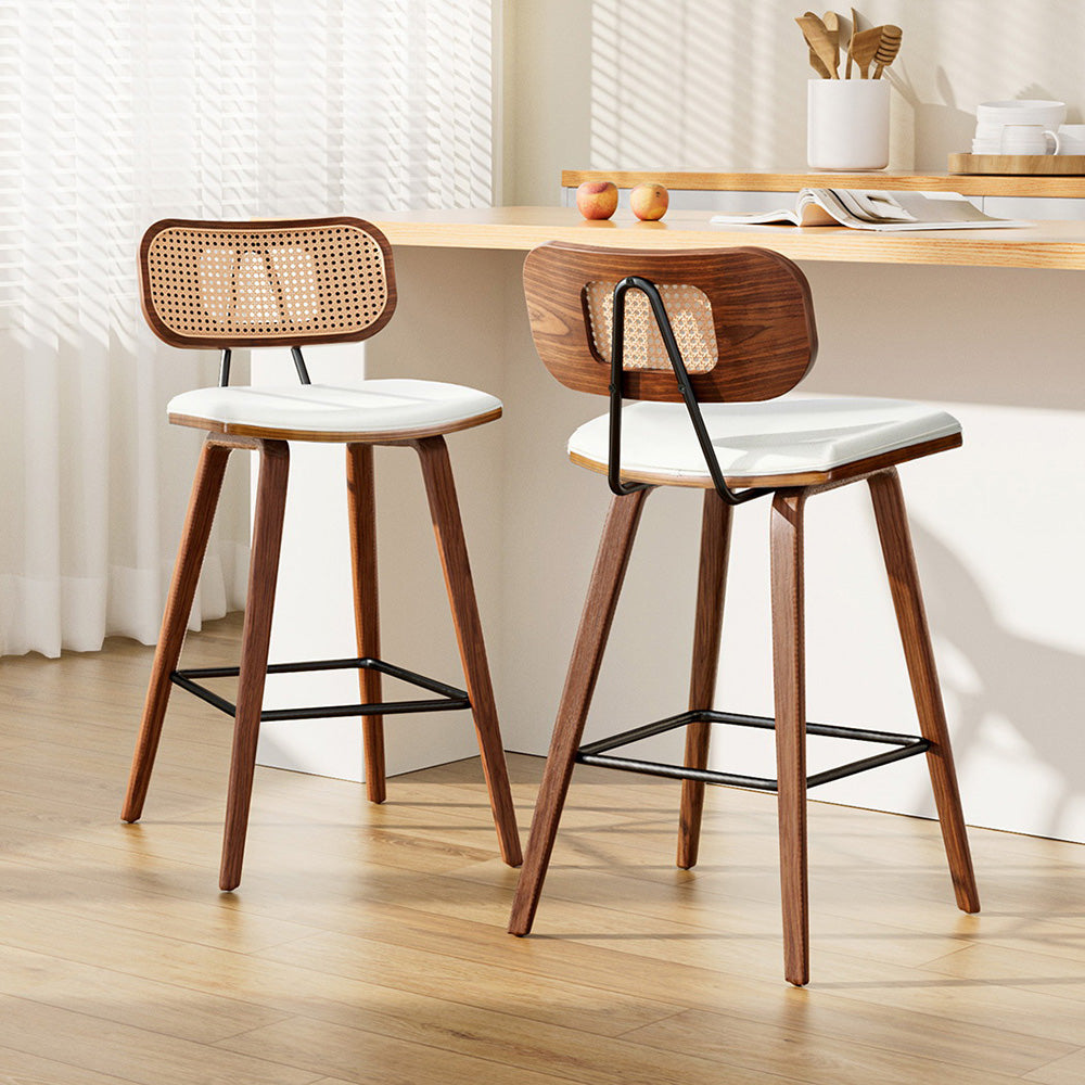 Milla (Set of 2) Rattan Bar Stools 64cm - Walnut - Homecoze