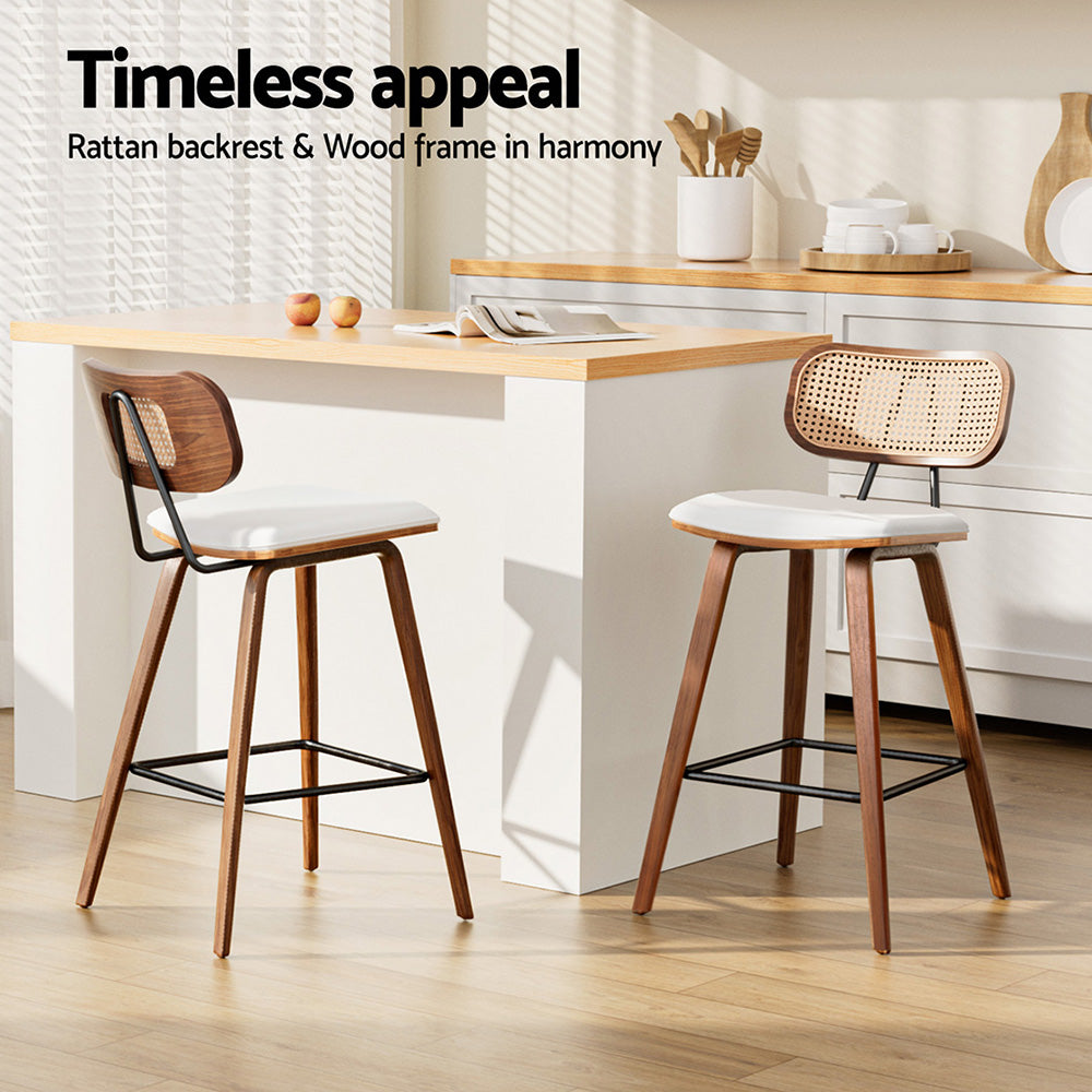 Milla (Set of 4) Rattan Bar Stools 64cm - Walnut - Homecoze