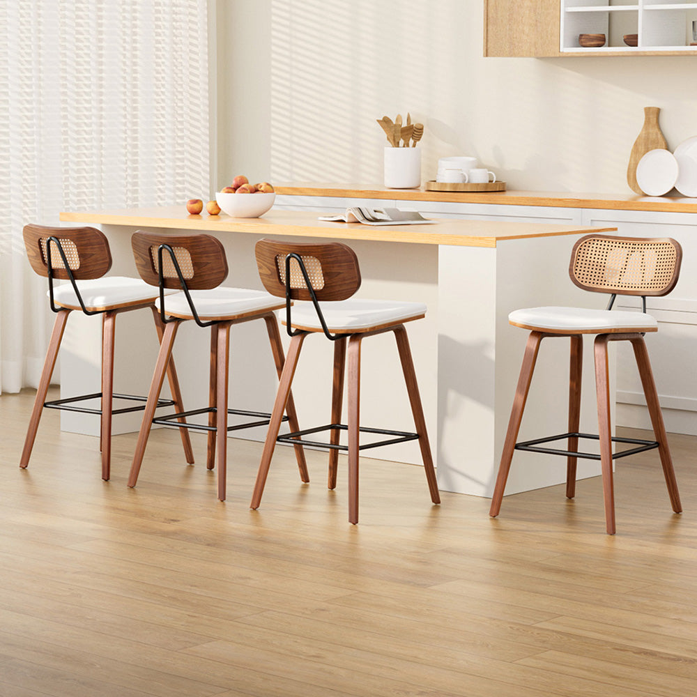 Milla (Set of 4) Rattan Bar Stools 64cm - Walnut - Homecoze