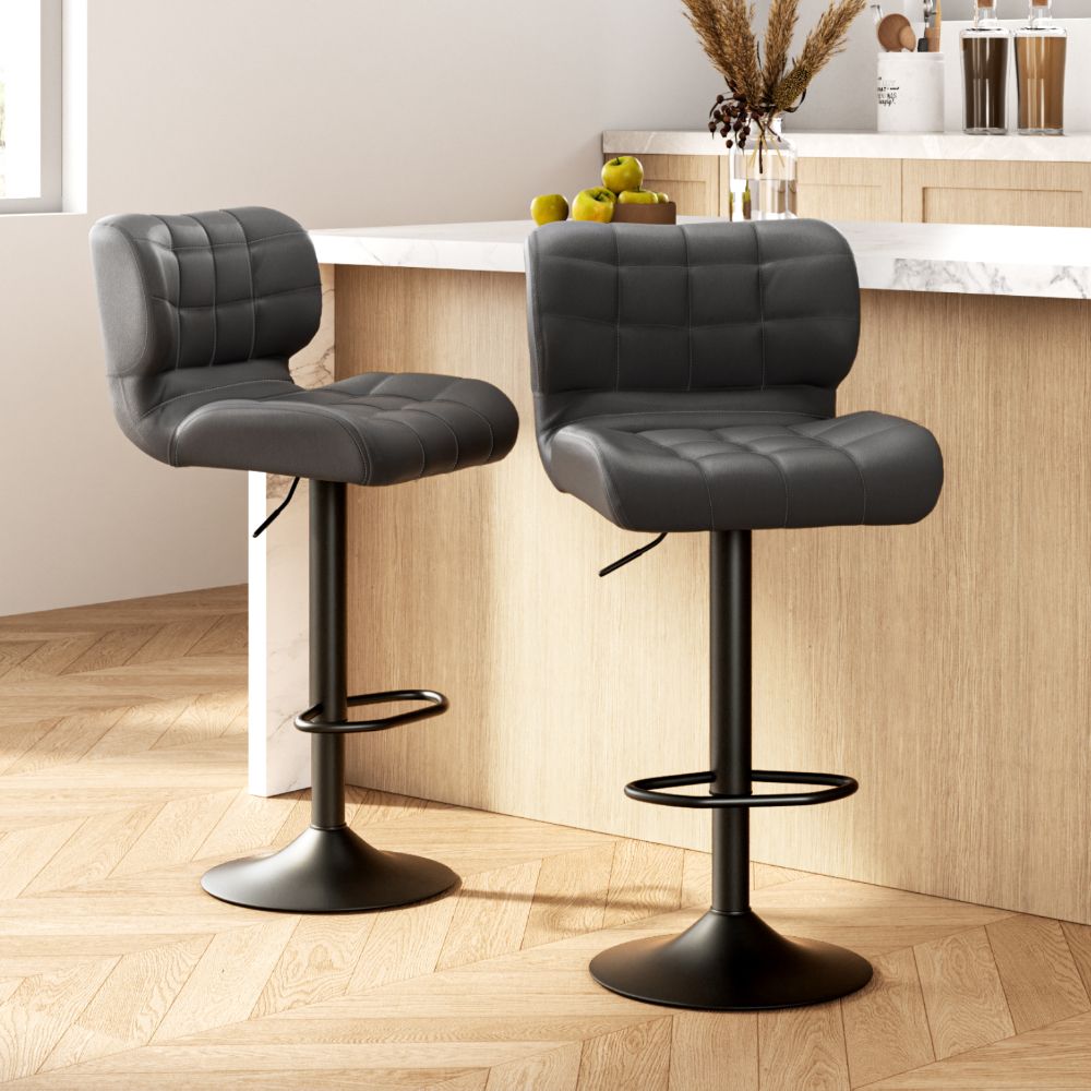 Kendall (Set of 2) PU Leather Bar Stools - Dark Grey