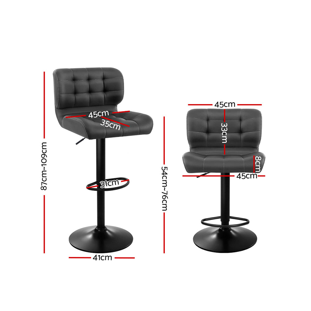 Kendall (Set of 2) PU Leather Bar Stools - Dark Grey - Homecoze
