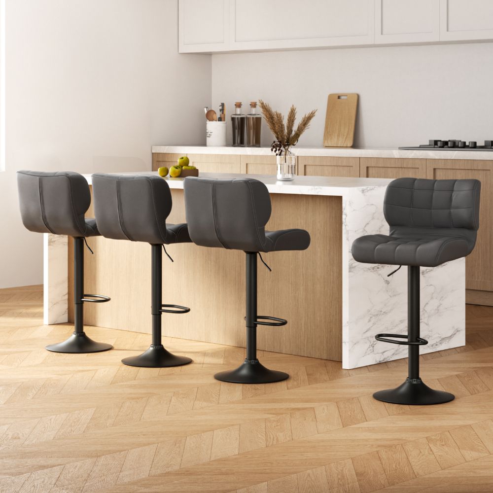 Kendall (Set of 4) PU Leather Bar Stools - Dark Grey