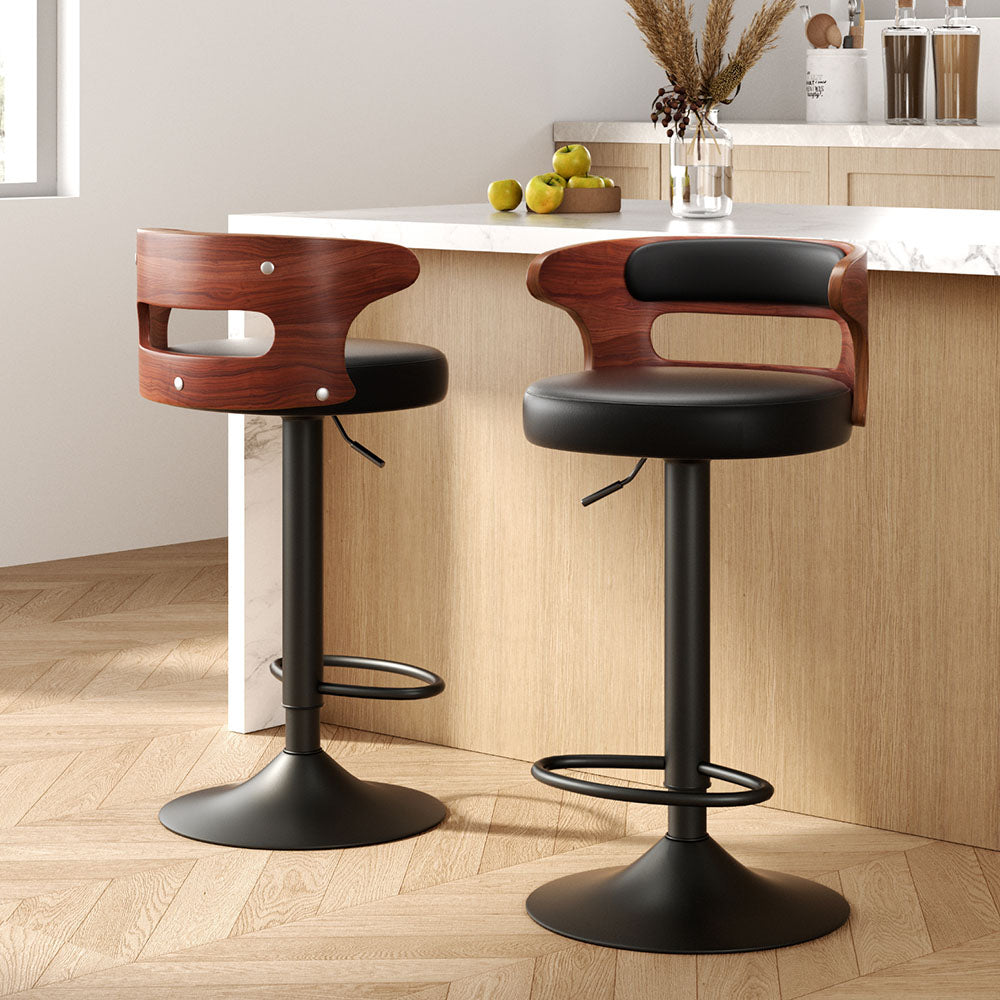 Wesley (Set of 2) Curved Back Bar Stools - Black - Homecoze