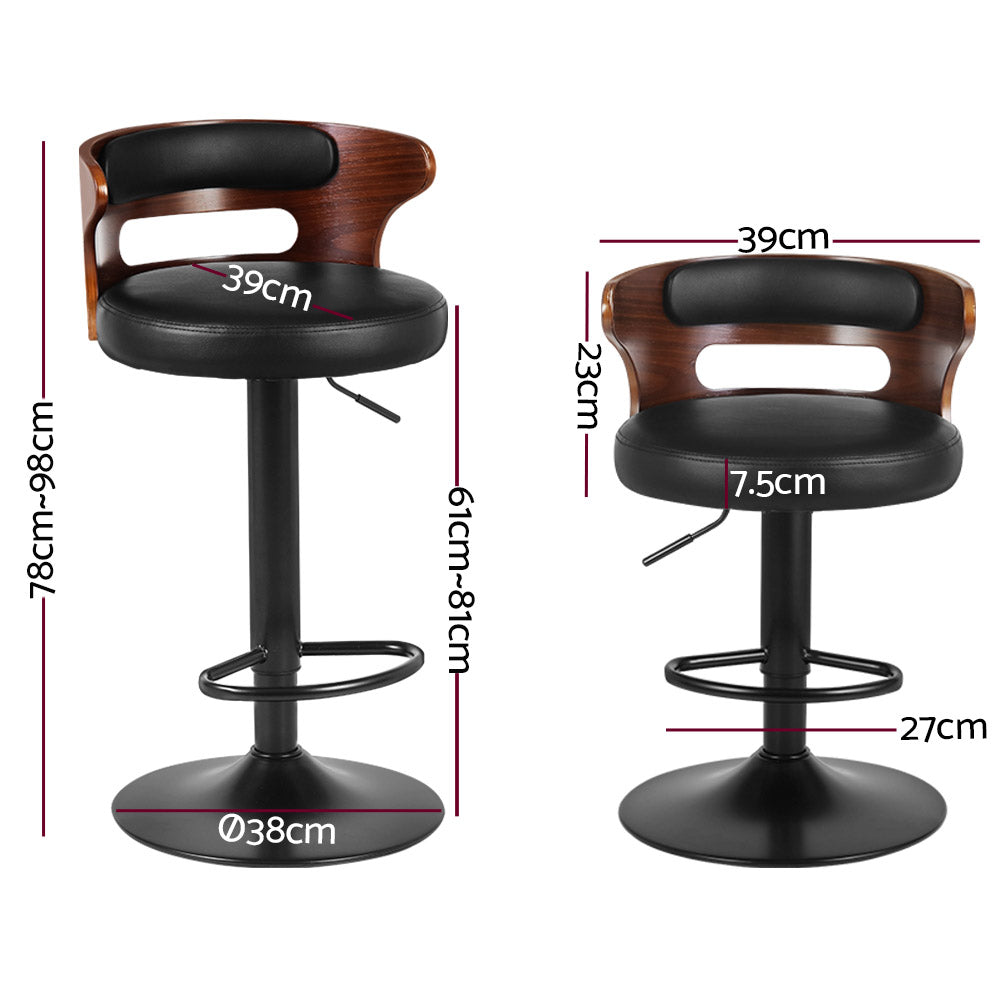 Wesley (Set of 2) Curved Back Bar Stools - Black - Homecoze