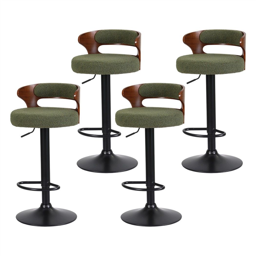 Artiss 4x Bar Stools Counter Chair Gas Lift Swivel Kitchen Bentwood Boucle Green - Homecoze