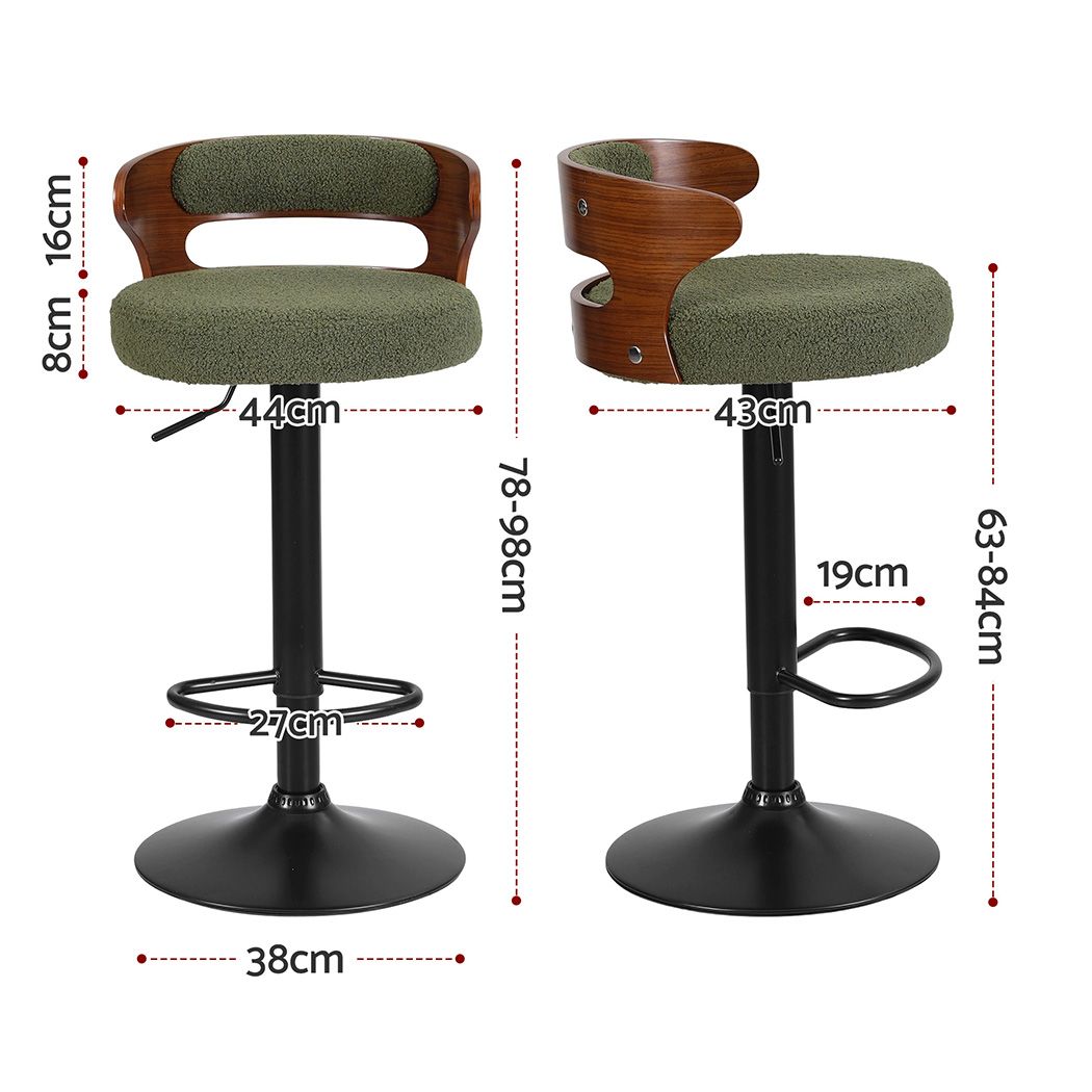 Artiss 4x Bar Stools Counter Chair Gas Lift Swivel Kitchen Bentwood Boucle Green - Homecoze