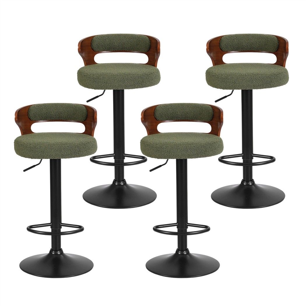 Artiss 4x Bar Stools Counter Chair Gas Lift Swivel Kitchen Bentwood Boucle Green - Homecoze