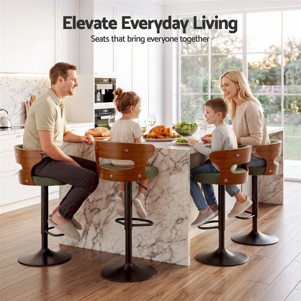 Artiss 4x Bar Stools Counter Chair Gas Lift Swivel Kitchen Bentwood Boucle Green - Homecoze