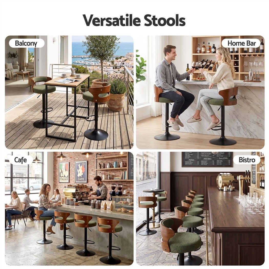 Artiss 4x Bar Stools Counter Chair Gas Lift Swivel Kitchen Bentwood Boucle Green - Homecoze