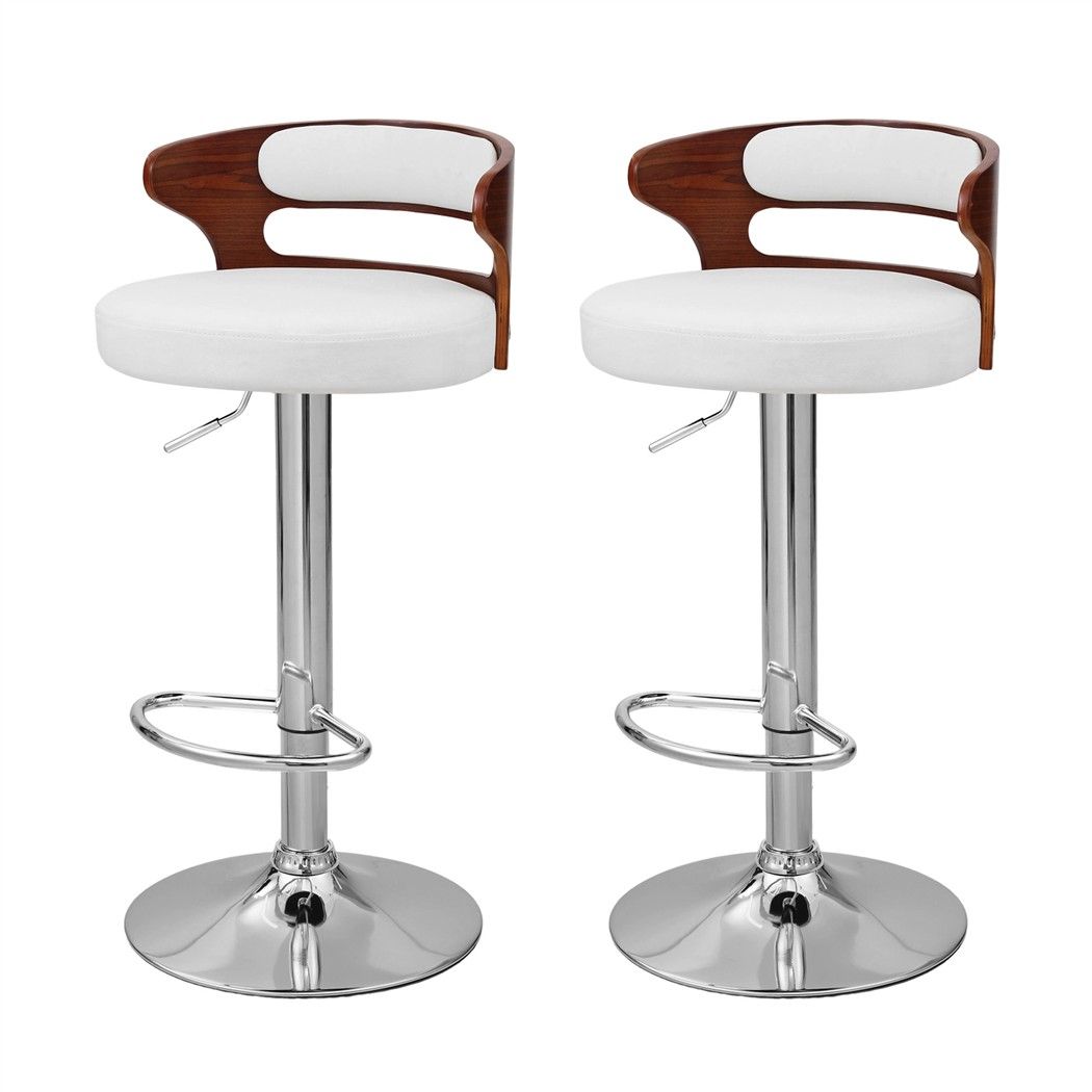Artiss 2x Bar Stools Counter Chair Kitchen Bentwood Gas Lift PU Leather White - Homecoze