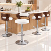 Artiss 4x Bar Stools Counter Chair Kitchen Bentwood Gas Lift PU Leather White - Homecoze