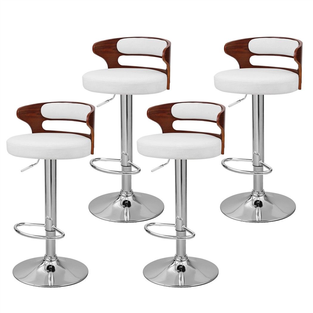 Artiss 4x Bar Stools Counter Chair Kitchen Bentwood Gas Lift PU Leather White - Homecoze