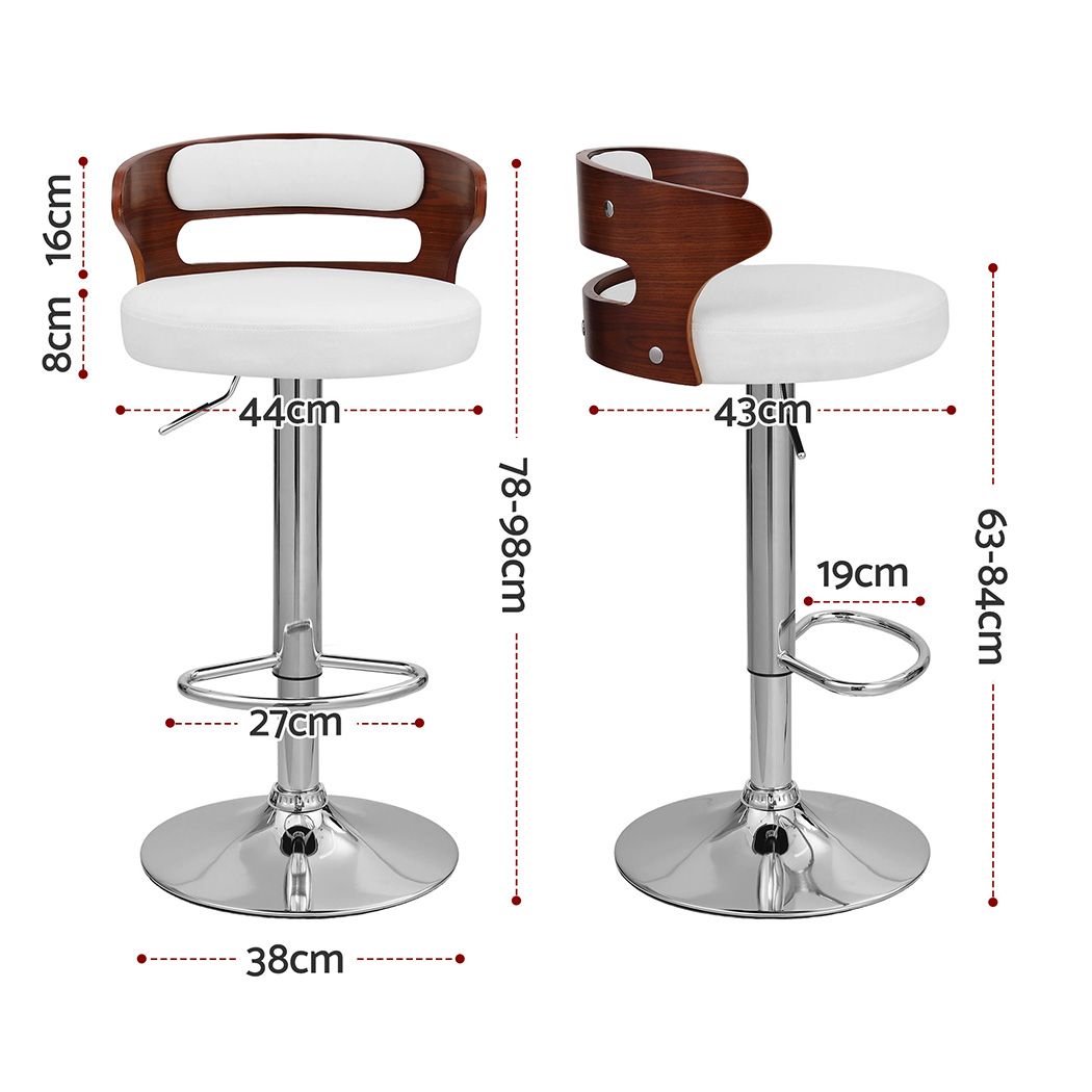 Artiss 4x Bar Stools Counter Chair Kitchen Bentwood Gas Lift PU Leather White - Homecoze