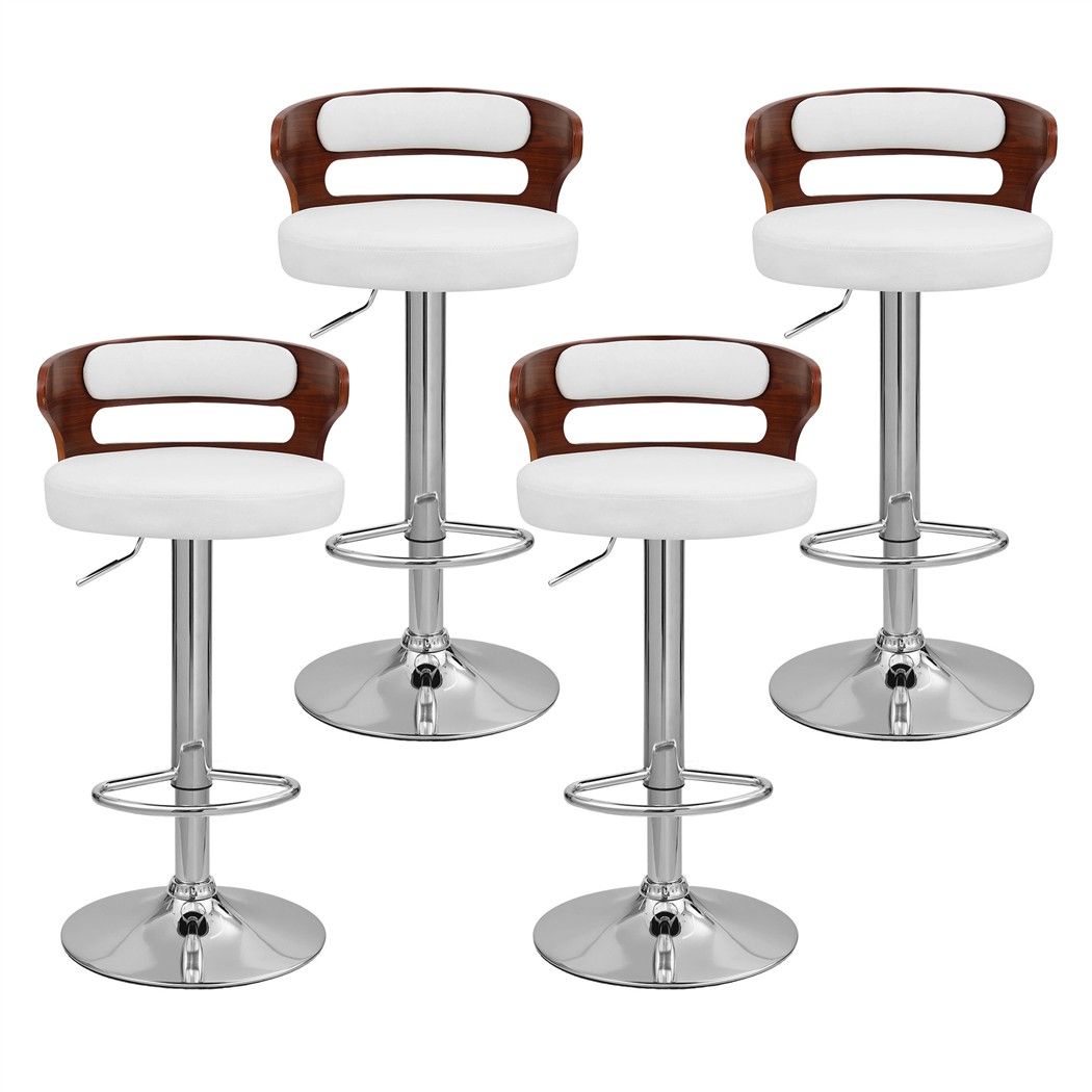 Artiss 4x Bar Stools Counter Chair Kitchen Bentwood Gas Lift PU Leather White - Homecoze