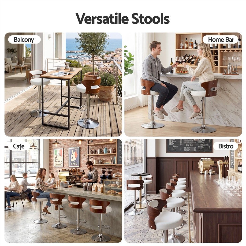 Artiss 4x Bar Stools Counter Chair Kitchen Bentwood Gas Lift PU Leather White - Homecoze