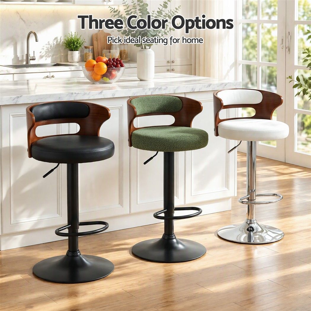 Artiss 4x Bar Stools Counter Chair Kitchen Bentwood Gas Lift PU Leather White - Homecoze