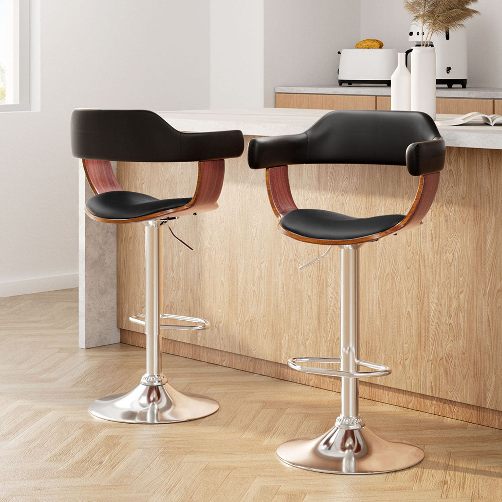 Spencer (Set of 2) Bar Stools with Chrome Base - Black - Homecoze
