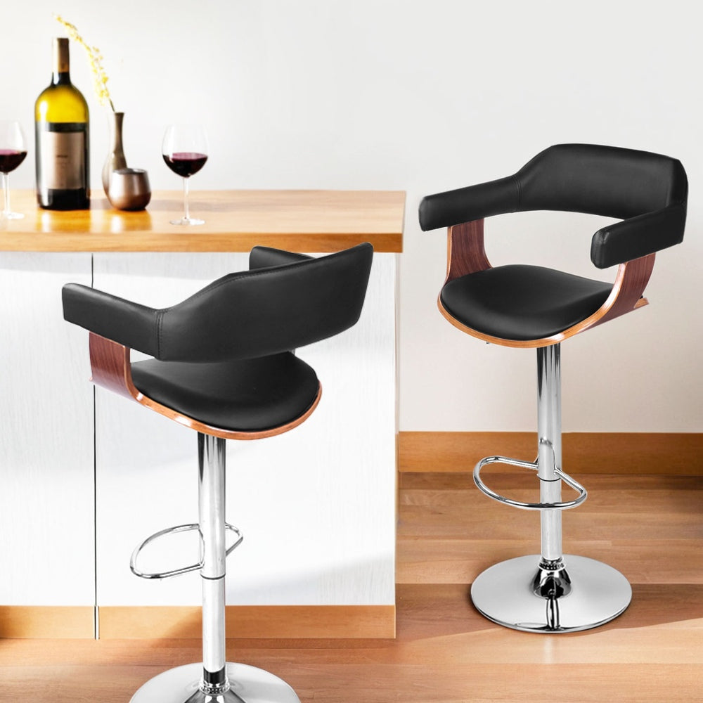 Spencer (Set of 2) Bar Stools with Chrome Base - Black - Homecoze