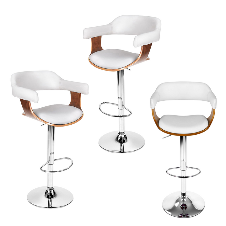 Spencer (Set of 3) Bar Stools with Chrome Base - White