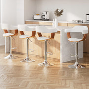 2x Artiss Bar Stools Gas Lift Leather with Armrest White - Homecoze