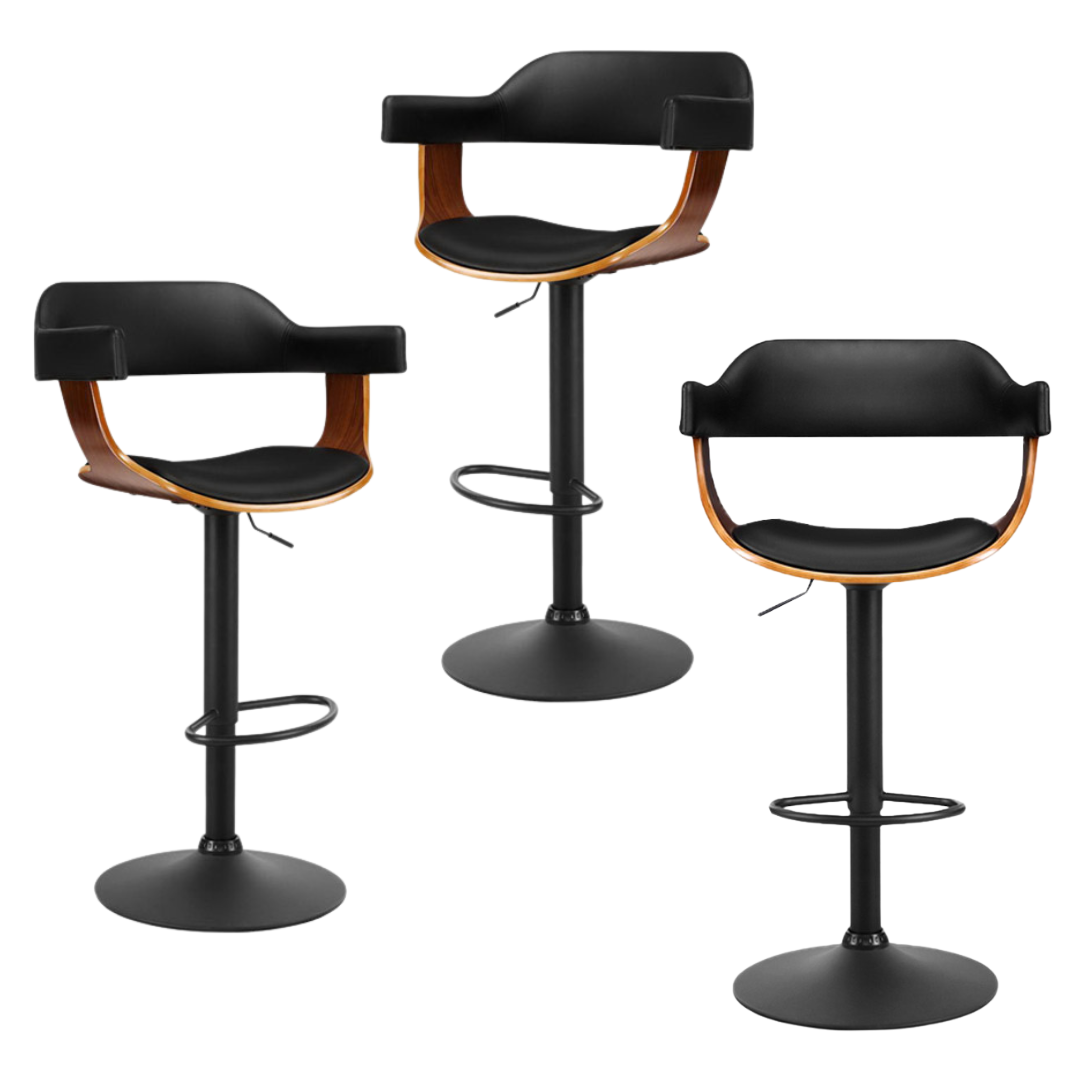 Spencer (Set of 3) Bar Stools with Black Base - Black - Homecoze