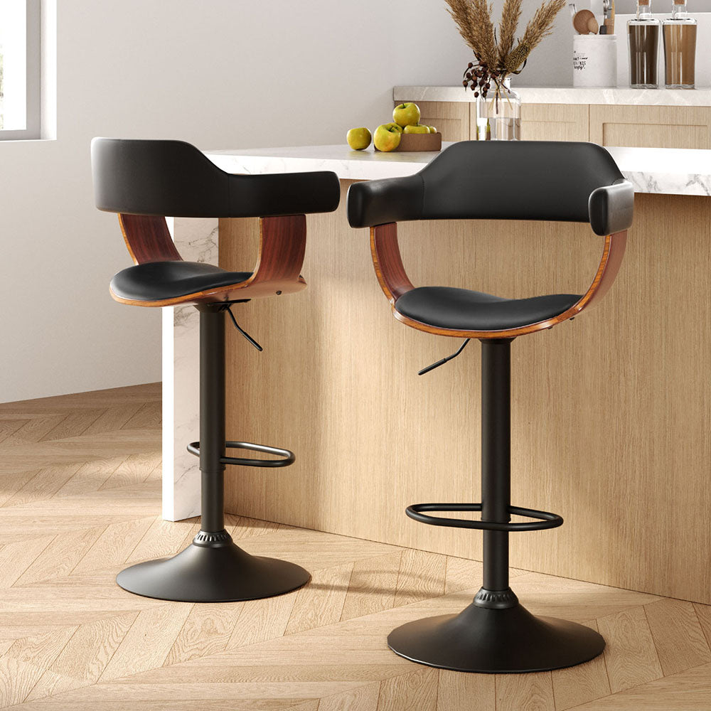 Spencer (Set of 2) Bar Stools with Black Base - Black - Homecoze
