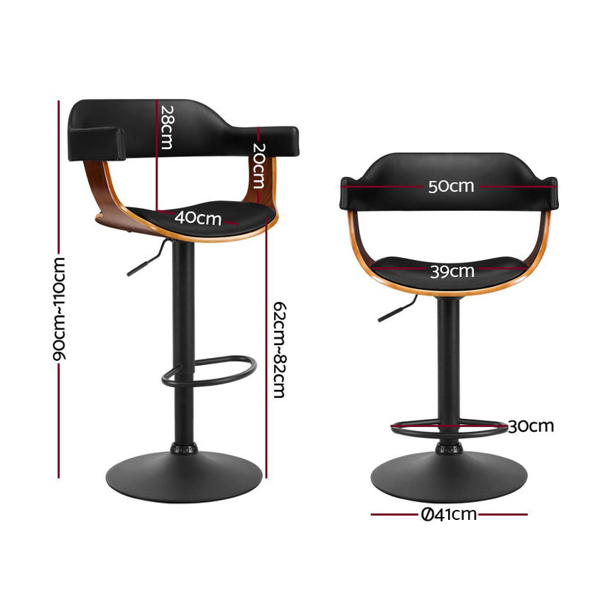 Spencer (Set of 2) Bar Stools with Black Base - Black - Homecoze