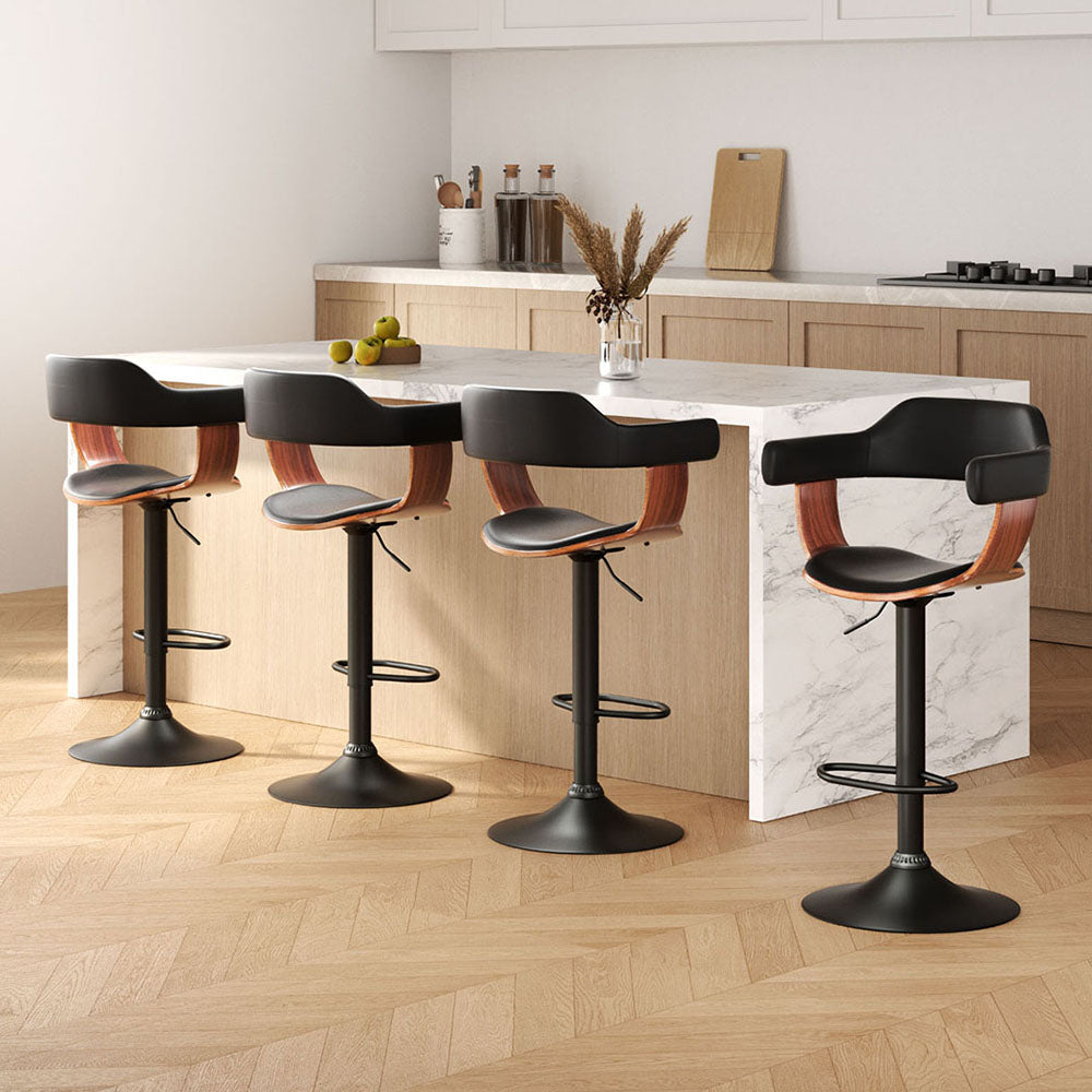 Spencer (Set of 4) Bar Stools with Black Base - Black - Homecoze