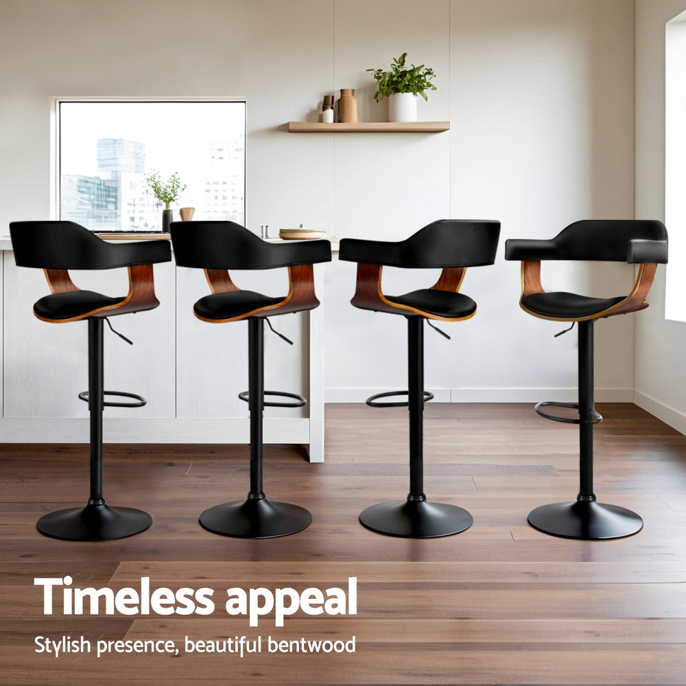 Spencer (Set of 4) Bar Stools with Black Base - Black - Homecoze