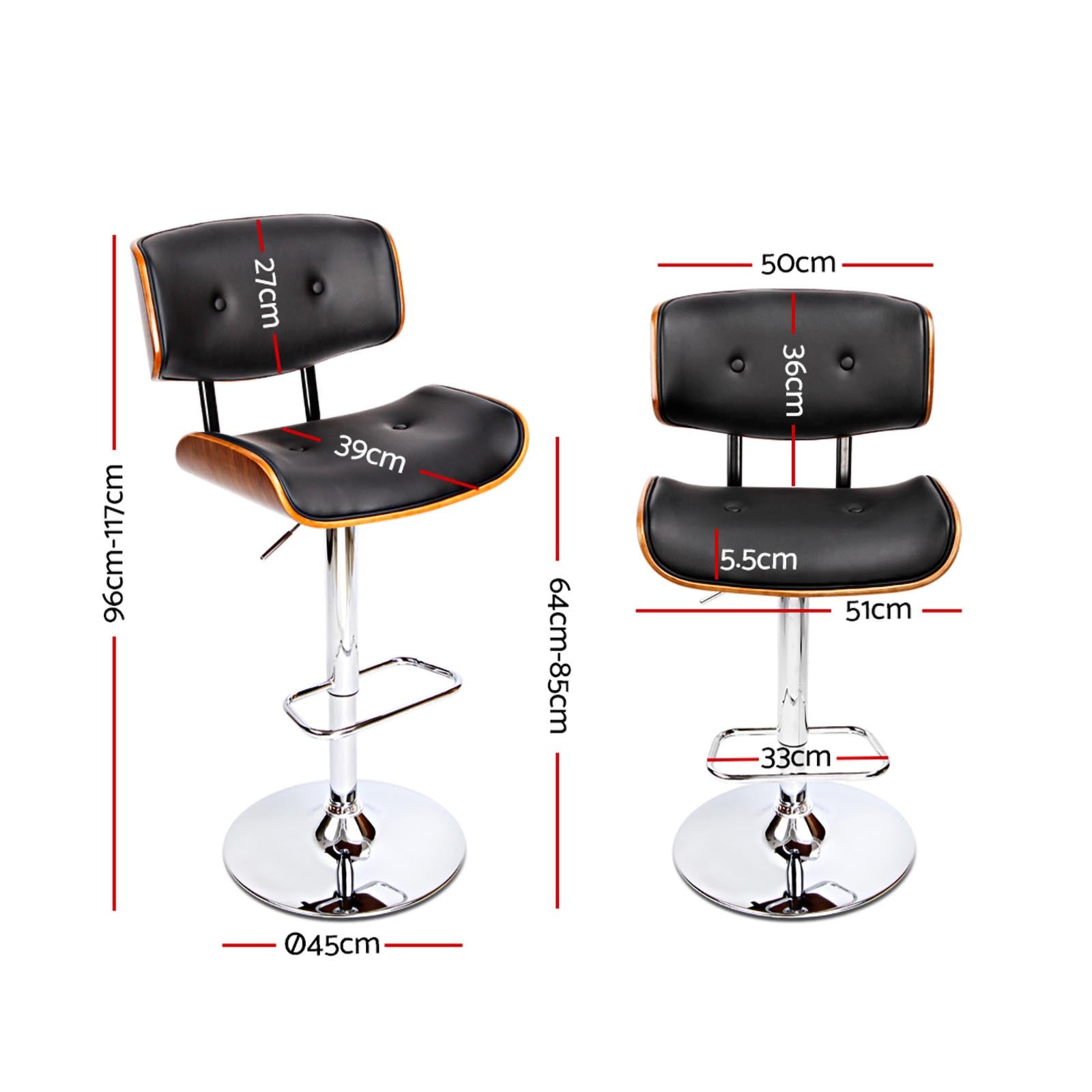Jordan (Single) Bar Stool with Chrome Base - Black - Homecoze