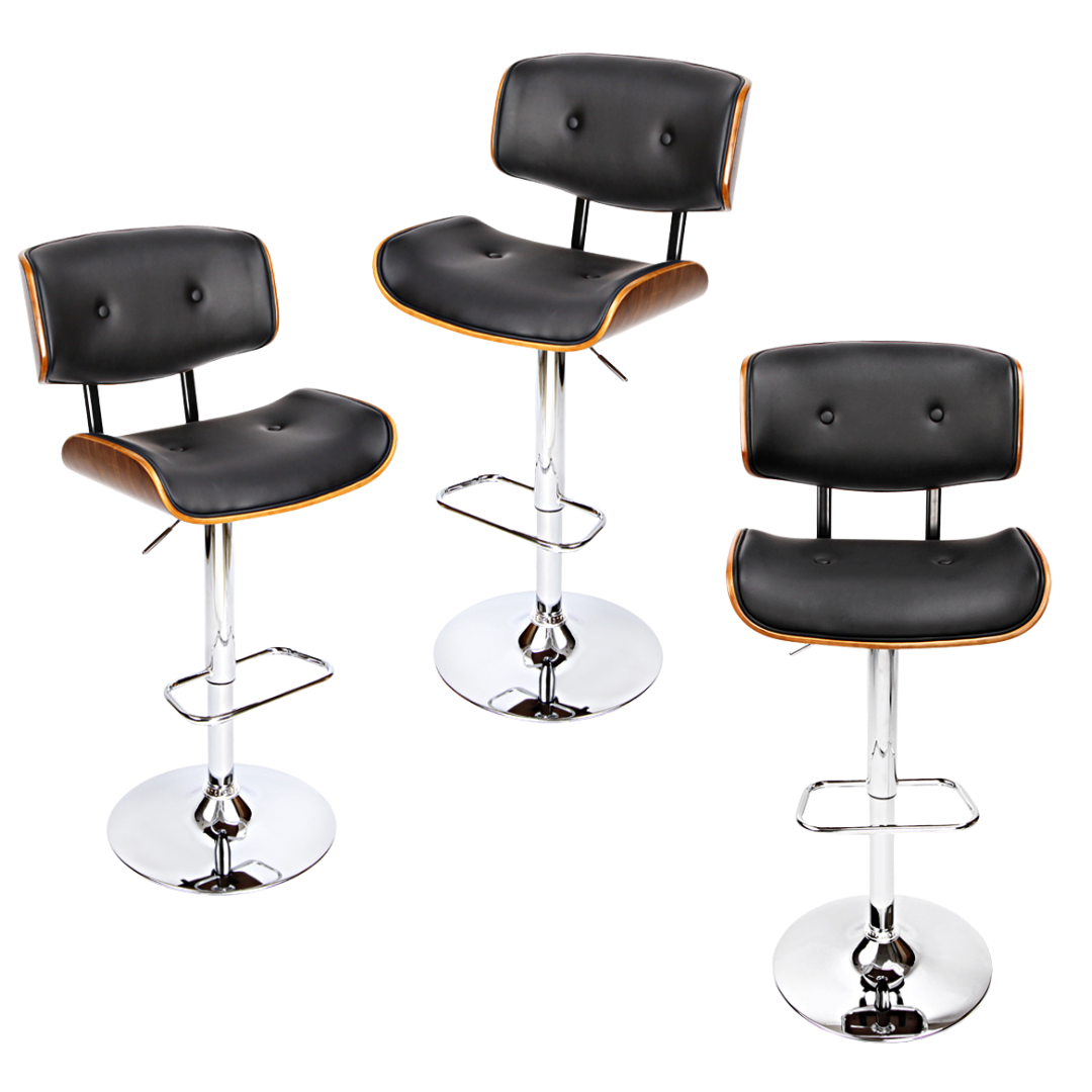 Jordan (Set of 3) Bar Stools with Chrome Base - Black