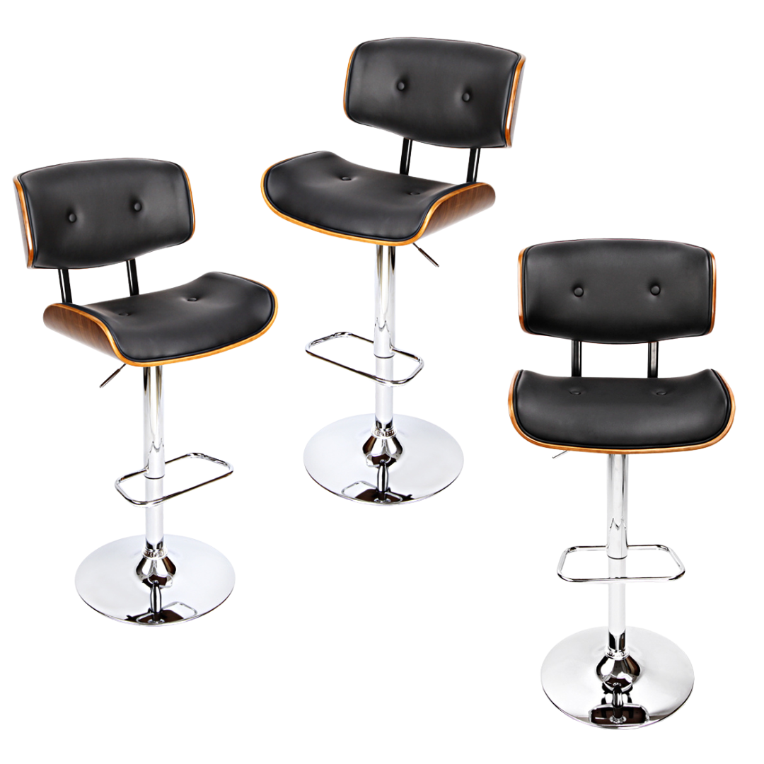 Jordan (Set of 3) Bar Stools with Chrome Base - Black - Homecoze