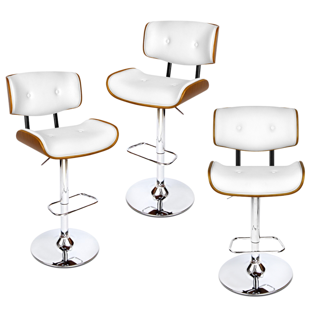 Jordan (Set of 3) Bar Stools with Chrome Base - White - Homecoze