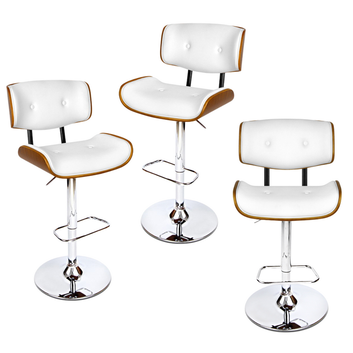 Jordan (Set of 3) Bar Stools with Chrome Base - White