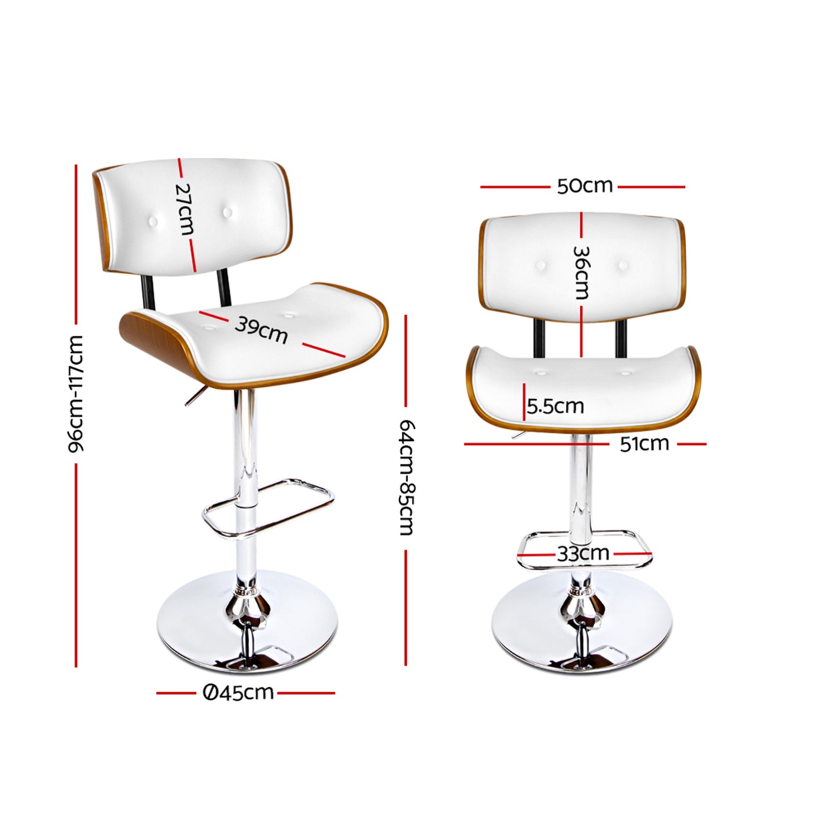 Jordan (Set of 2) Bar Stools with Chrome Base - White - Homecoze