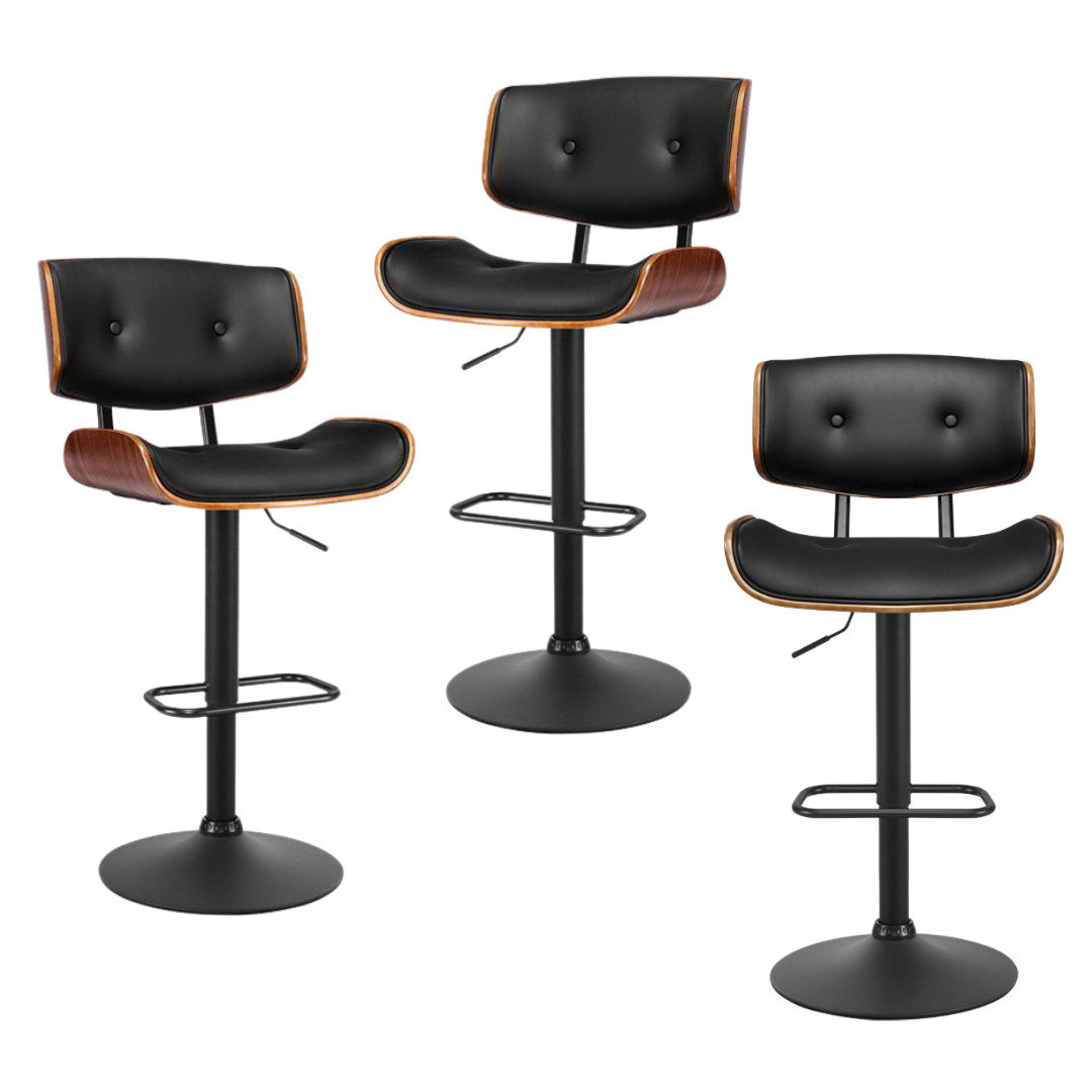 Jordan (Set of 3) Bar Stools with Black Base - Black