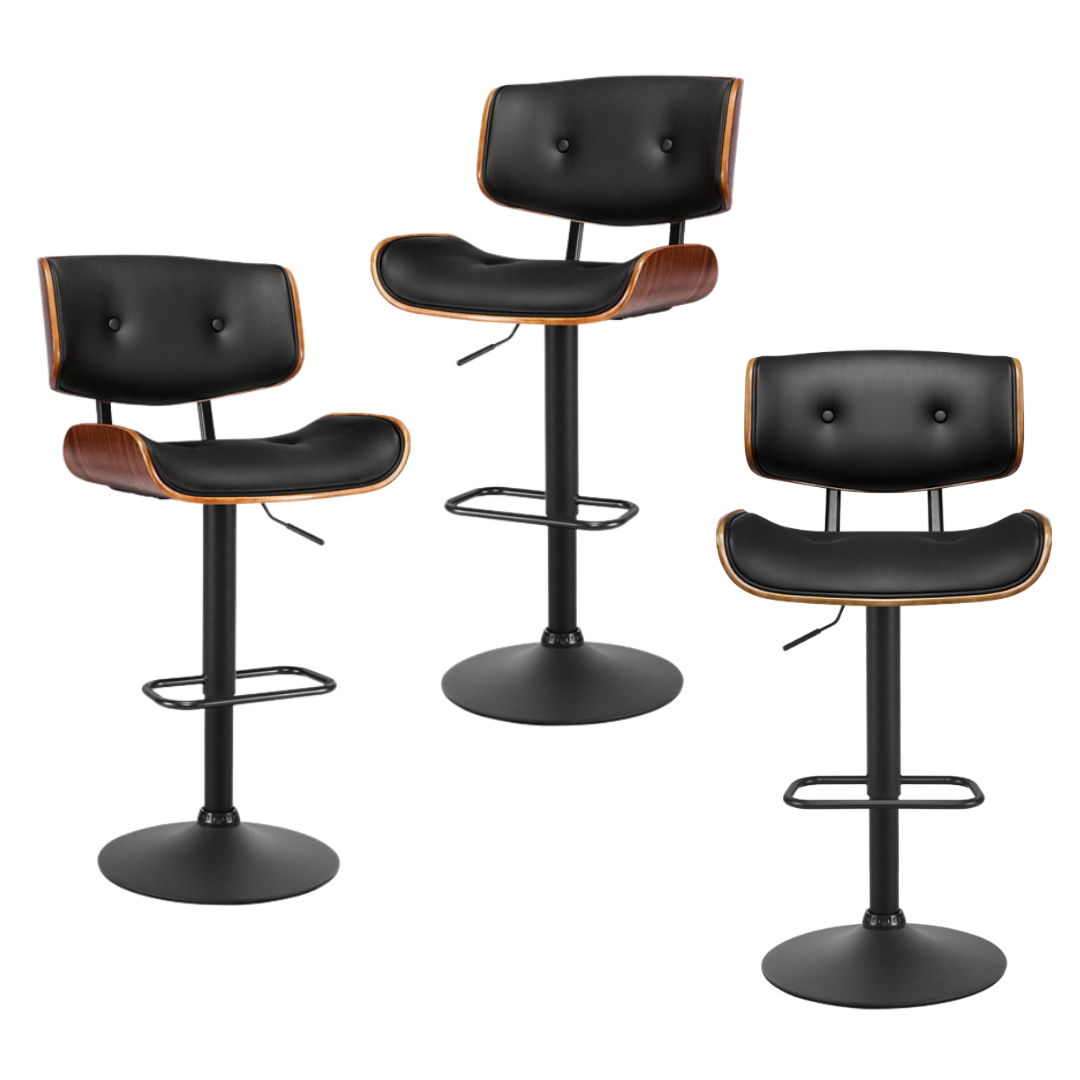 Jordan (Set of 3) Bar Stools with Black Base - Black - Homecoze