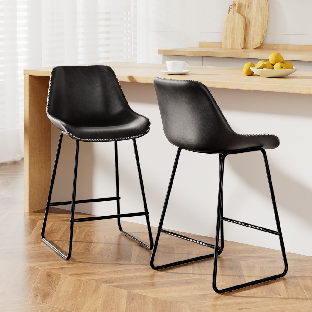 Morgan (Set of 2) Bar Stools 70cm - Black - Homecoze
