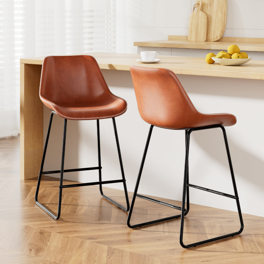 Morgan (Set of 2) Bar Stools 70cm - Light Brown - Homecoze