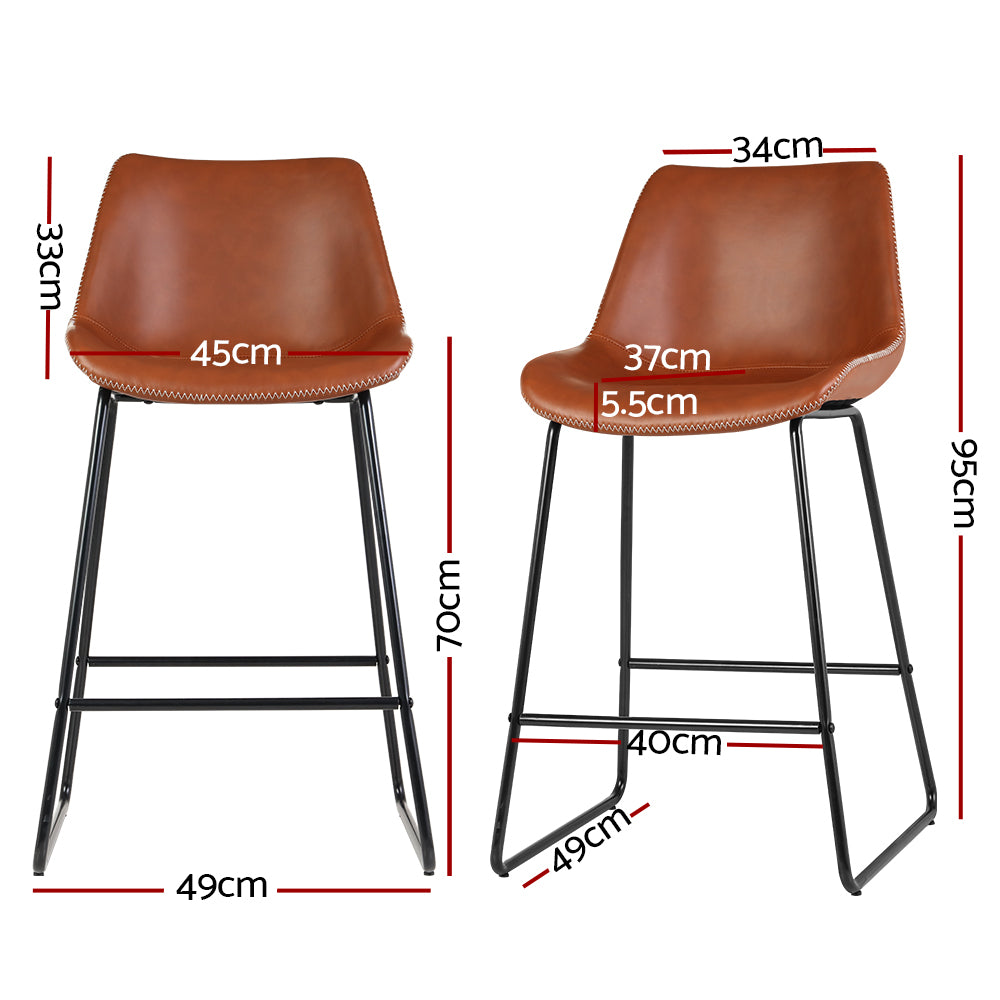 Morgan (Set of 2) Bar Stools 70cm - Light Brown - Homecoze