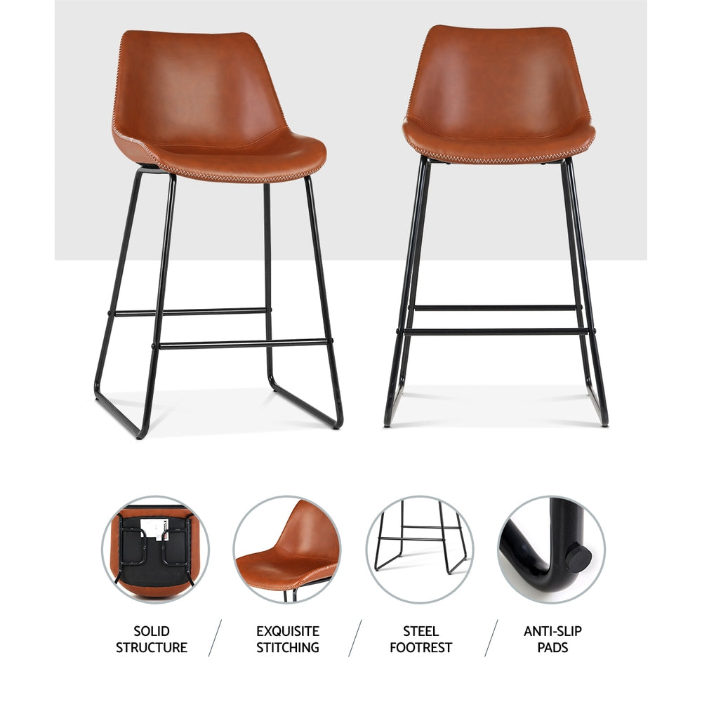 Morgan (Set of 2) Bar Stools 70cm - Light Brown - Homecoze