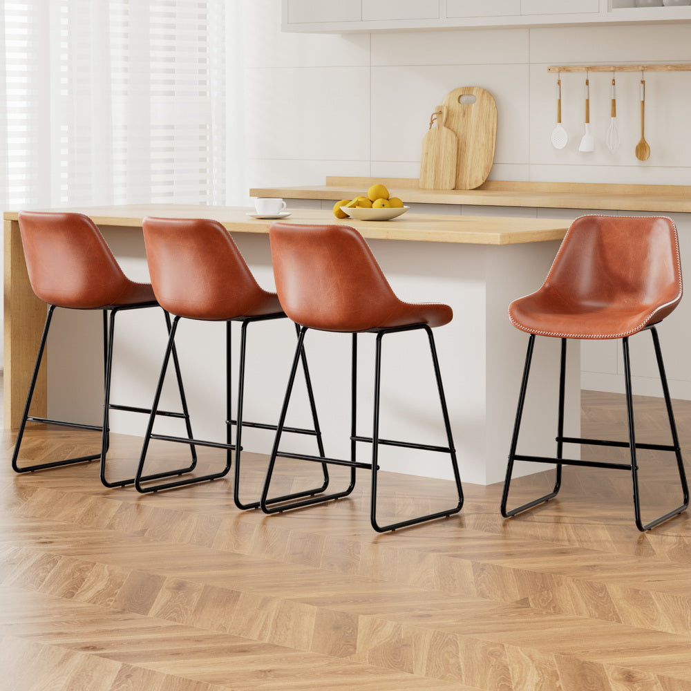 Morgan (Set of 4) Bar Stools 70cm - Light Brown - Homecoze