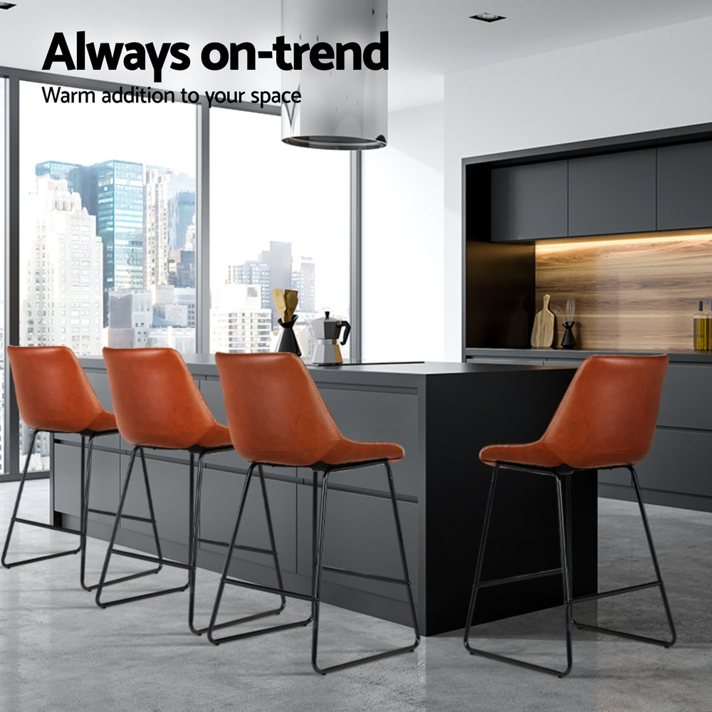 Morgan (Set of 4) Bar Stools 70cm - Light Brown - Homecoze
