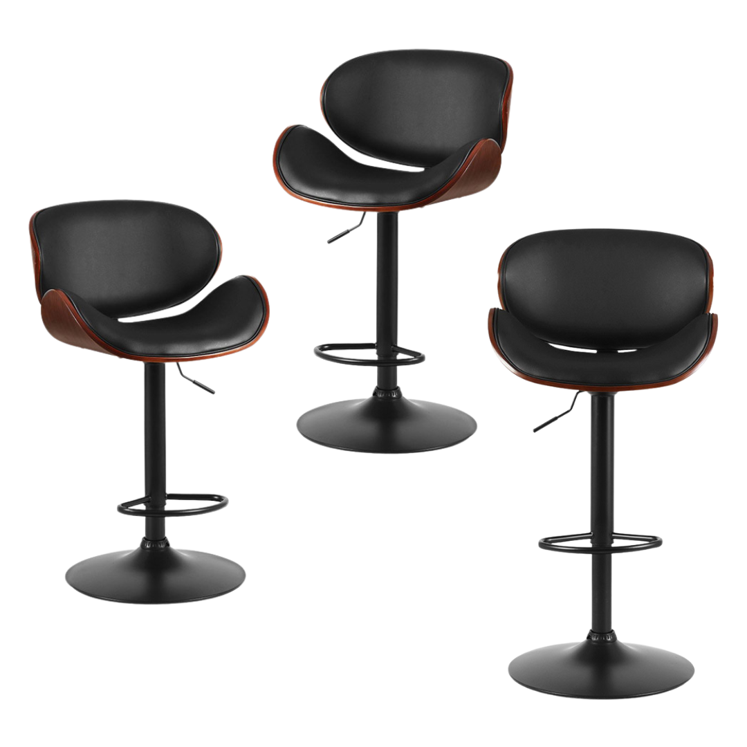 Carter (Set of 3) PU Leather Bar Stools - Black - Homecoze