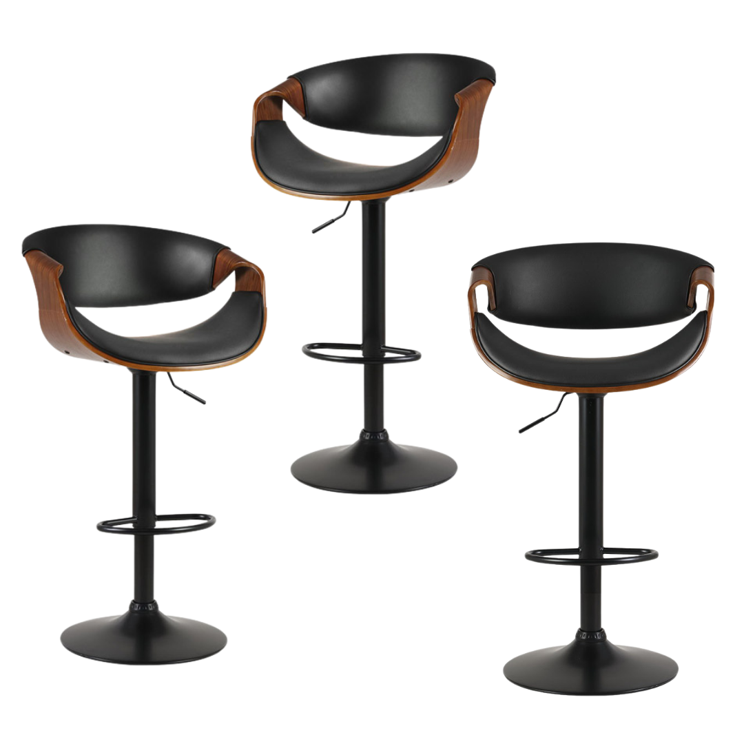 Henry (Set of 3) PU Leather Bar Stools - Black - Homecoze