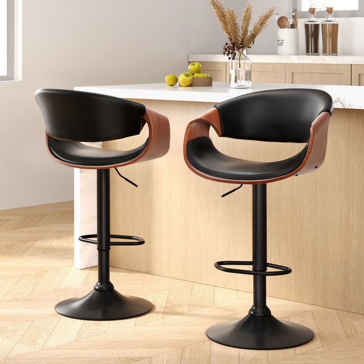 Henry (Set of 2) PU Leather Bar Stools - Black - Homecoze