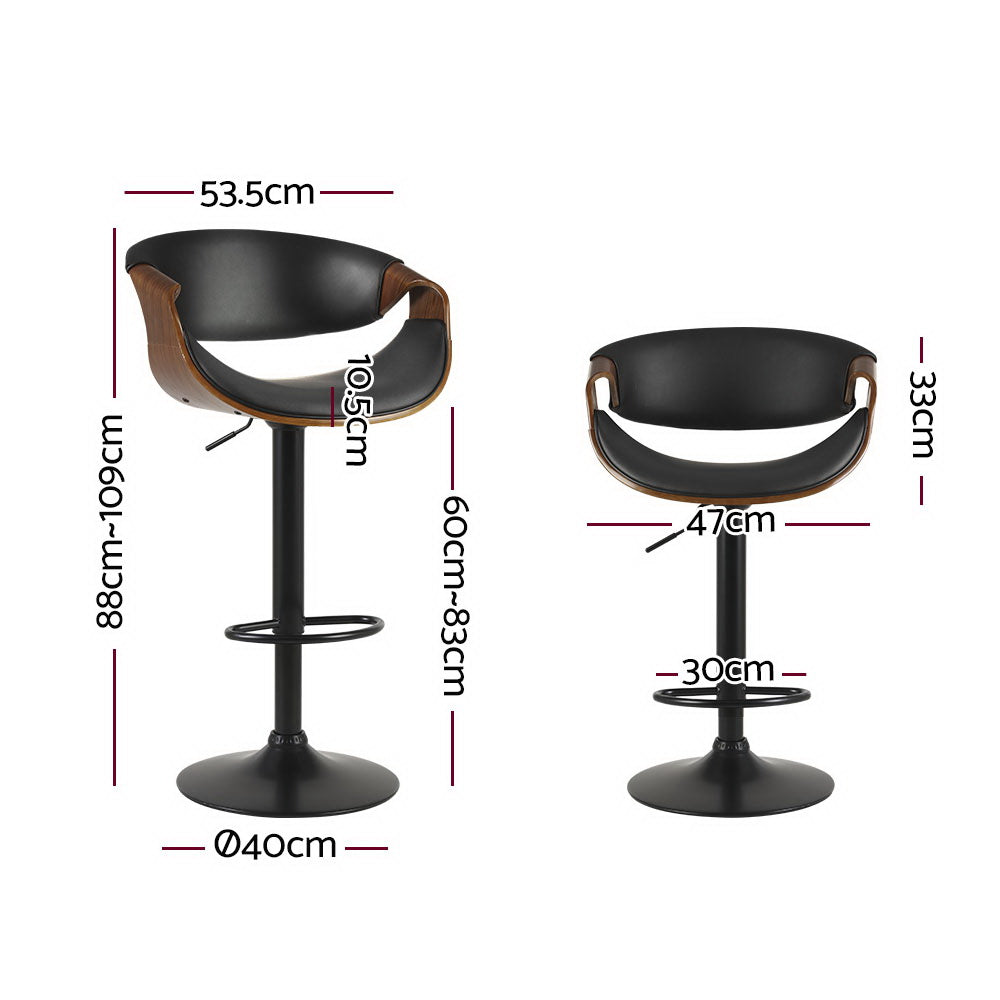 Henry (Set of 2) PU Leather Bar Stools - Black - Homecoze