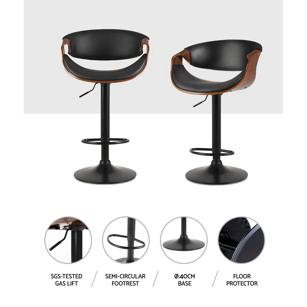 Henry (Set of 2) PU Leather Bar Stools - Black - Homecoze