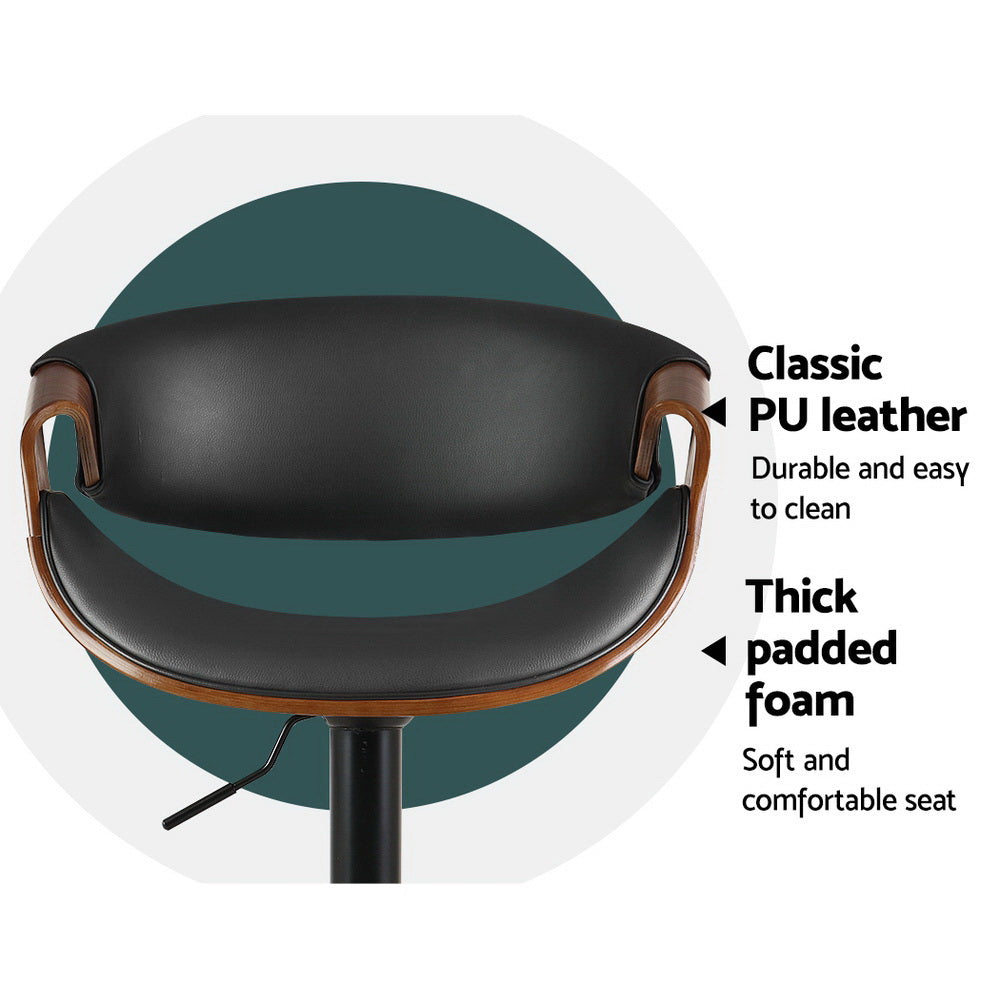 Henry (Set of 2) PU Leather Bar Stools - Black - Homecoze