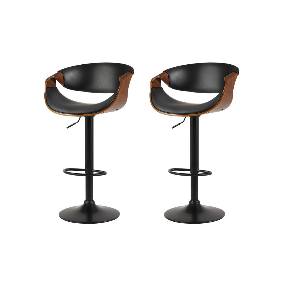 Henry (Set of 2) PU Leather Bar Stools - Black - Homecoze